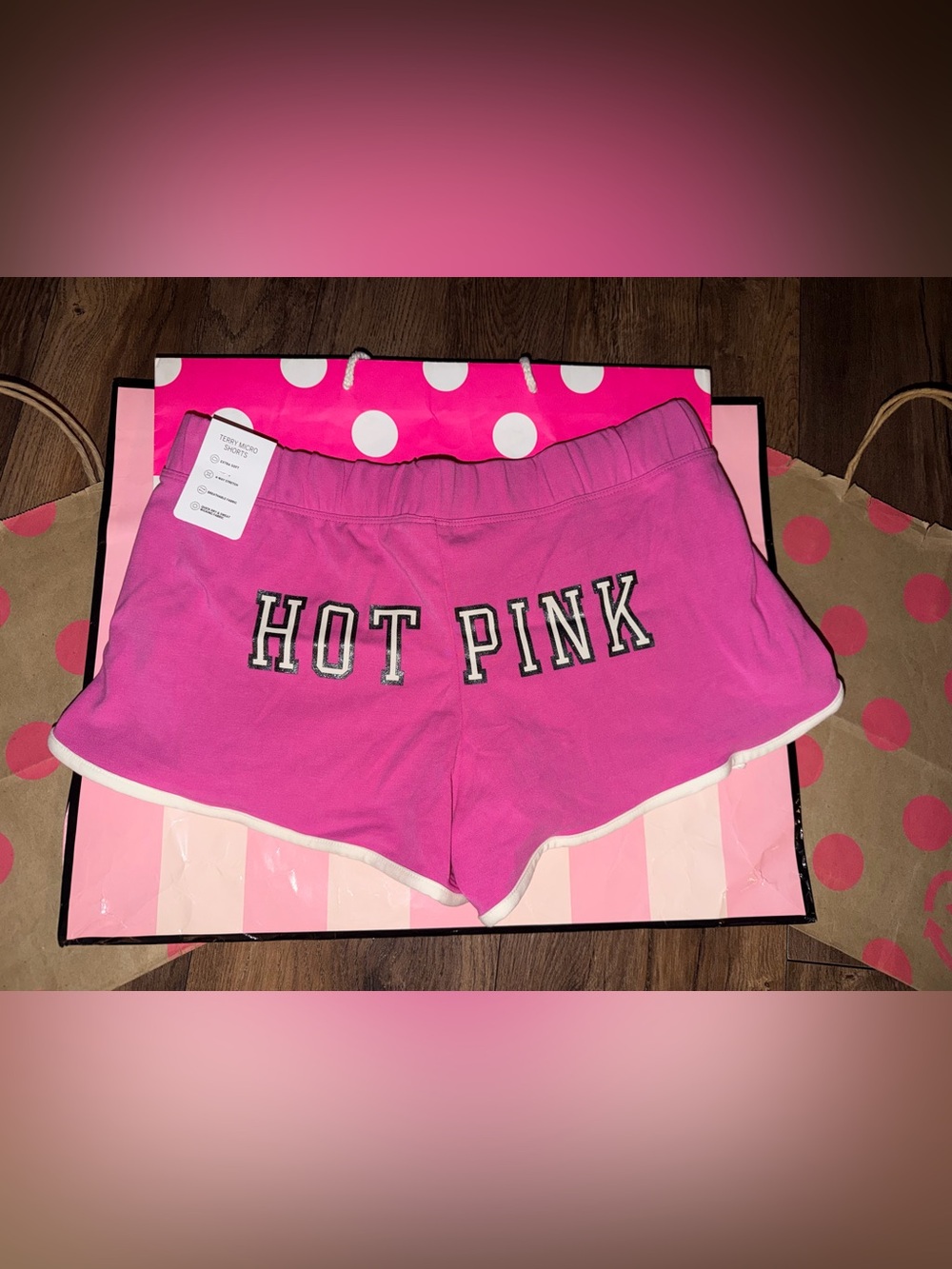 NWT VS PINK Size MEDIUM Hot Pink Butt Logo Terry Micro Short.